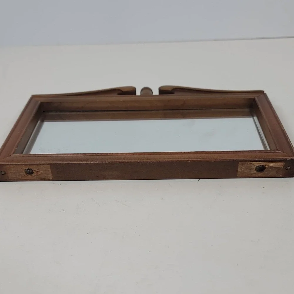 Vintage Wood Wall Mirror Japan Federal Style Scroll Pediment Small Brown 9.5in